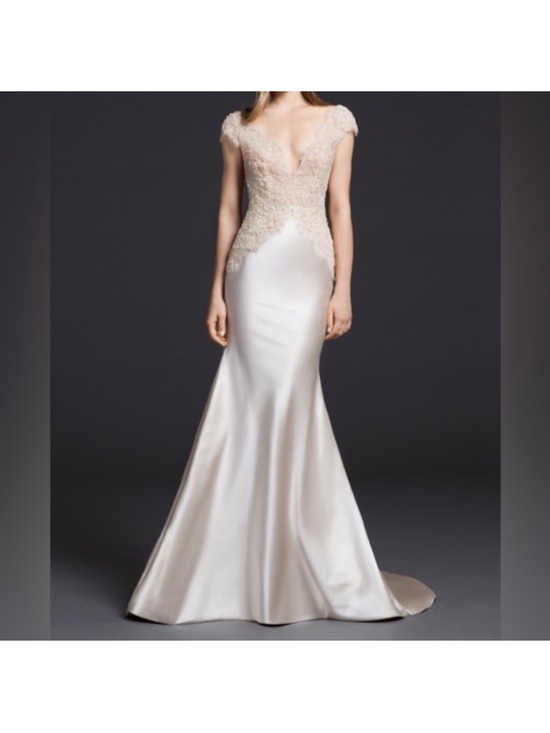 Lazaro Dresses & Skirts - Lazaro Ivory Satin Mermaid Wedding Dress with Beaded Lace Bodice